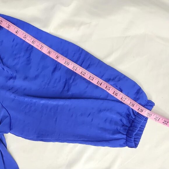 Vince Camuto Royal Blue Satin Blouse XL Women's 3/4 Balloon Sleeve V-Neck Tunic - Picture 5 of 8
